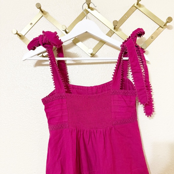 Farm Rio Daisy Cutwork Embroidered Sleeveless Tie Strap Pink Midi Dress size XS - Picture 11 of 13